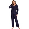 GYS Women’s Bamboo Viscose Cooling Pleated Pajama Set for Hot Flashes | Moisture wicking, Breathable, Tagless, Soft stretch, Pleated top, Elastic waist, 2 pockets, for night sweats & lounge(Navy)