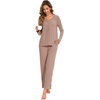 GYS Women’s Bamboo Viscose Cooling Pleated Pajama Set for Hot Flashes | Moisture wicking, Breathable, Tagless, Soft stretch, Pleated top, Elastic waist, 2 pockets, for night sweats & lounge(Camel)