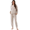 GYS 2-Piece Sets Women’s Sweatsuit, Matching Lounge Set Fall Travel Outfits | Ultra-Soft, Modal, Cotton, Moisture-Wicking, Breathable, Comfy, Stretchy, Long Sleeve Crew Neck Loungewear Set(Deep Beige)