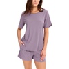 GYS Bamboo Viscose Sleepwear for Women Pajamas Shorts Set with Pockets | Ribbed Knit, Satin Crew Neck, Night Sweats & Hot Sleepers Friendly, Moisture-Wicking, Silky Soft Sleep Lounge Sets(Purple)