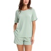 GYS Bamboo Viscose Sleepwear for Women Pajamas Shorts Set with Pockets | Ribbed Knit, Satin Crew Neck, Night Sweats & Hot Sleepers Friendly, Moisture-Wicking, Silky Soft Sleep Lounge Sets(Mint Green​)