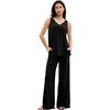 GYS Bamboo Viscose Women’s Pajama Sets 2 Piece Summer Sleeveless Sleepwear | Silky, Breathable, Lightweight, Sweat-wicking, V-neck Tank Flowy Top and Loose Long Pants with Pockets for Women, Lounge Wear(Black)