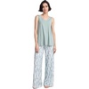 GYS Bamboo Viscose Women’s Pajama Sets 2 Piece Summer Sleeveless Sleepwear | Silky, Breathable, Lightweight, Sweat-wicking, V-neck Tank Flowy Top and Loose Long Pants with Pockets for Women, Lounge Wear(Green Brushstrokes)
