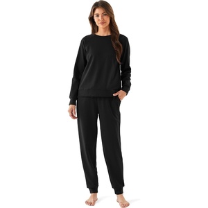 GYS 2-Piece Sets Women’s Sweatsuit, Matching Lounge Set Fall Travel Outfits | Ultra-Soft, Modal, Cotton, Moisture-Wicking, Breathable, Comfy, Stretchy, Long Sleeve Crew Neck Loungewear Set(Black)