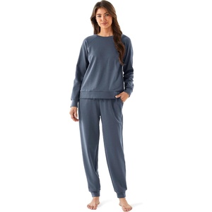 GYS 2-Piece Sets Women’s Sweatsuit, Matching Lounge Set Fall Travel Outfits | Ultra-Soft, Modal, Cotton, Moisture-Wicking, Breathable, Comfy, Stretchy, Long Sleeve Crew Neck Loungewear Set(Grayish Blue)