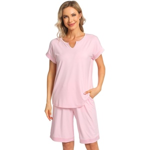 GYS Bamboo Viscose Pajamas for Women, Cooling Bermuda Short Pajamas Sets | Summer Short Sleeve PJs Set, Moisture-Wicking Ladies Sleepwear, Comfy Sleep Set for Hot Sleepers, Night Sweats(Pink)