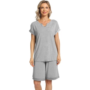 GYS Bamboo Viscose Pajamas for Women, Cooling Bermuda Short Pajamas Sets | Summer Short Sleeve PJs Set, Moisture-Wicking Ladies Sleepwear, Comfy Sleep Set for Hot Sleepers, Night Sweats(Heather Grey)