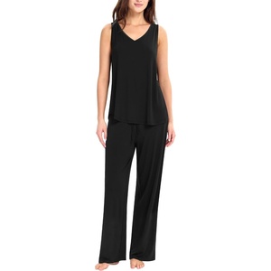 GYS Cooling Bamboo Viscose Pajamas for Women | Sleeveless Tank Top & Pants Pjs Set, Moisture-Wicking for Night Sweats, Buttery-Soft 2 Piece Lounge Sleep Set(Black)