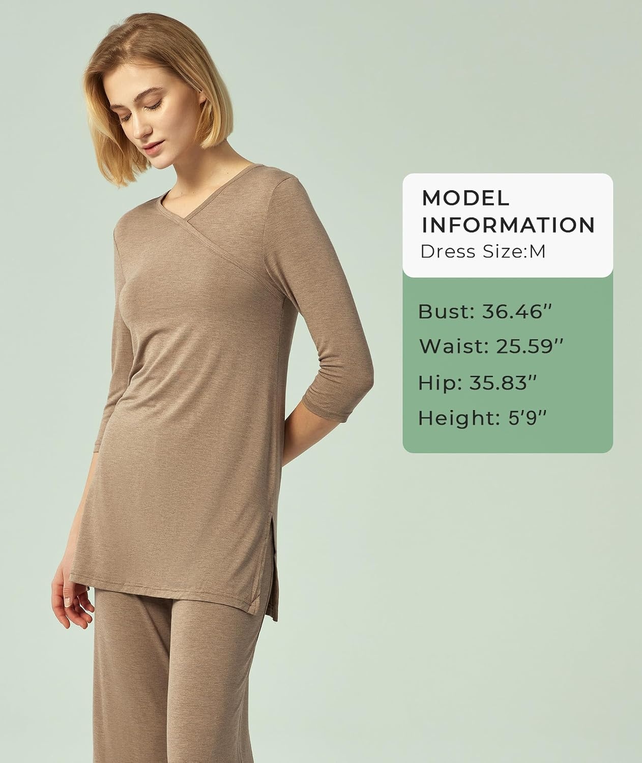 image:imageGYS Bamboo Viscose Capri Pajamas for Women Set Soft 34 Sleeve SleepwearCamel