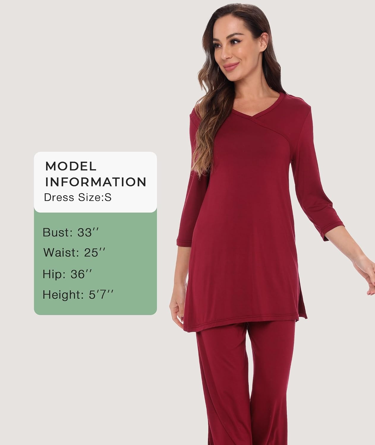 image:imageGYS Bamboo Viscose Capri Pajamas for Women Set Soft 34 Sleeve SleepwearWine Red