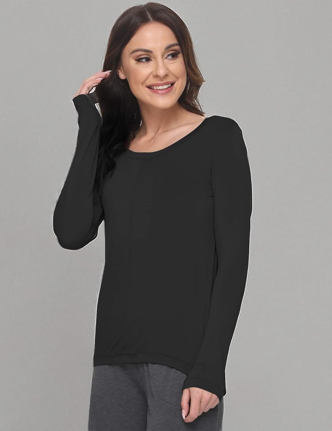 image:imageGYS Bamboo Viscose Long Sleeve Pajama Tops for WomenStyle a Black