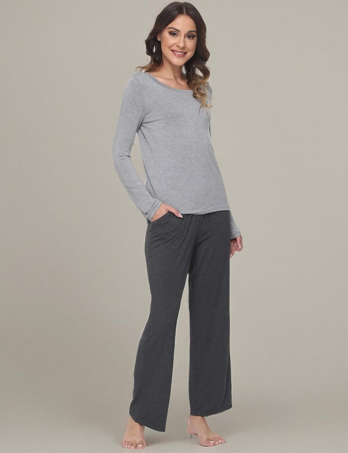 image:imageGYS Bamboo Viscose Long Sleeve Pajama Tops for WomenStyle a Heather Grey