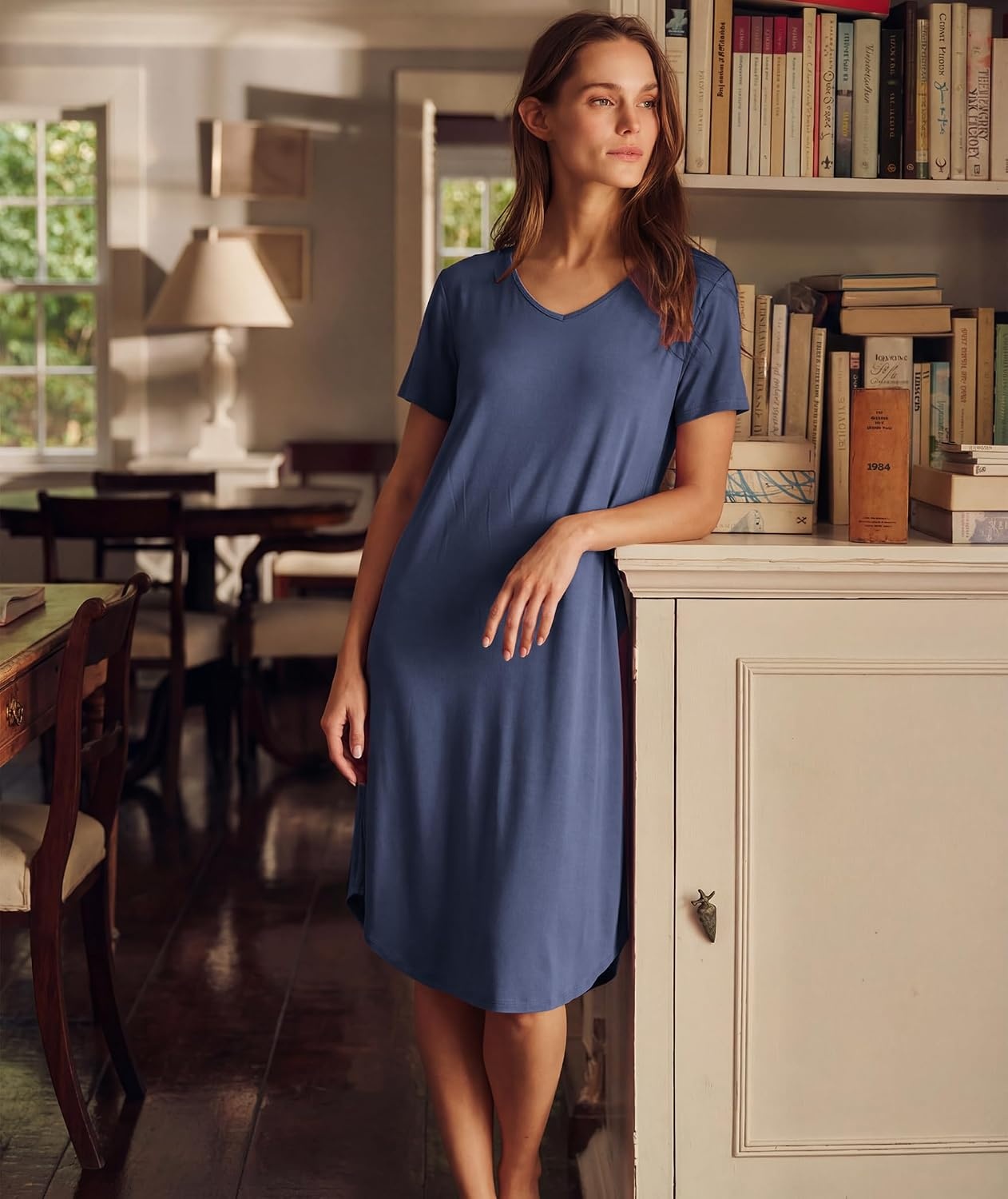 image:imageGYS Bamboo Viscose Nightgowns for Women Short Sleeve Sleep ShirtBlue Ice