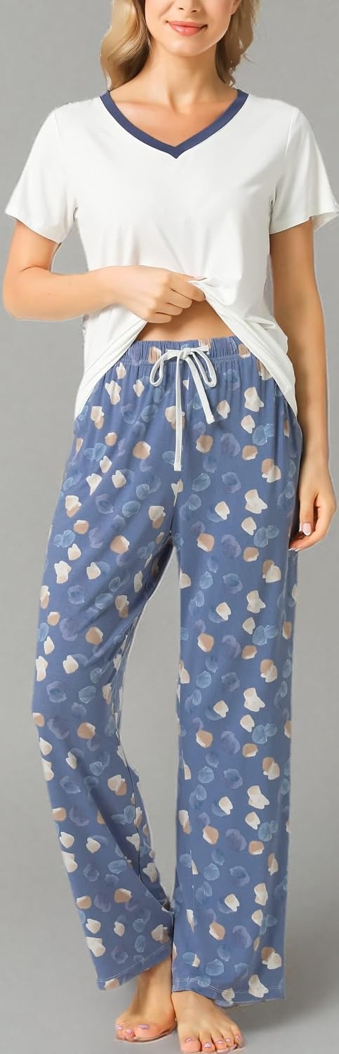 image:imageGYS Bamboo Viscose Pajamas for Women Cooling Sleepwear for Hot FlashesAiry Blue