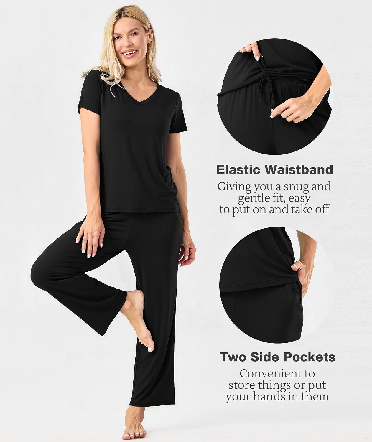 image:imageGYS Bamboo Viscose Pajamas for Women Cooling Sleepwear for Hot FlashesBlack