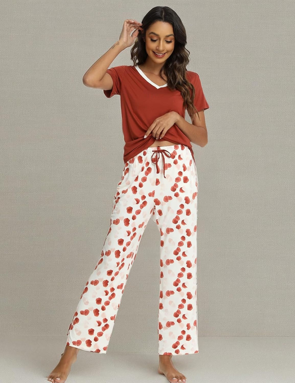 image:imageGYS Bamboo Viscose Pajamas for Women Cooling Sleepwear for Hot FlashesBrick Red