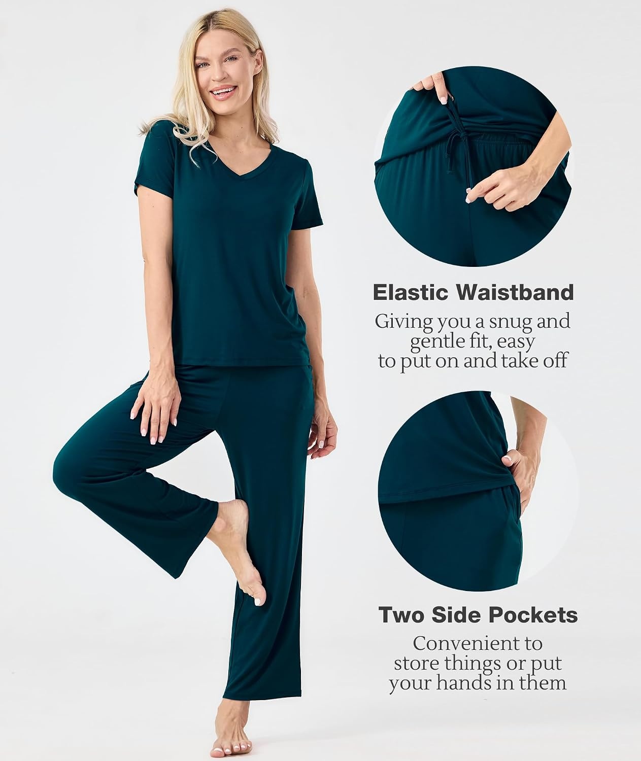 image:imageGYS Bamboo Viscose Pajamas for Women Cooling Sleepwear for Hot FlashesLyons Blue