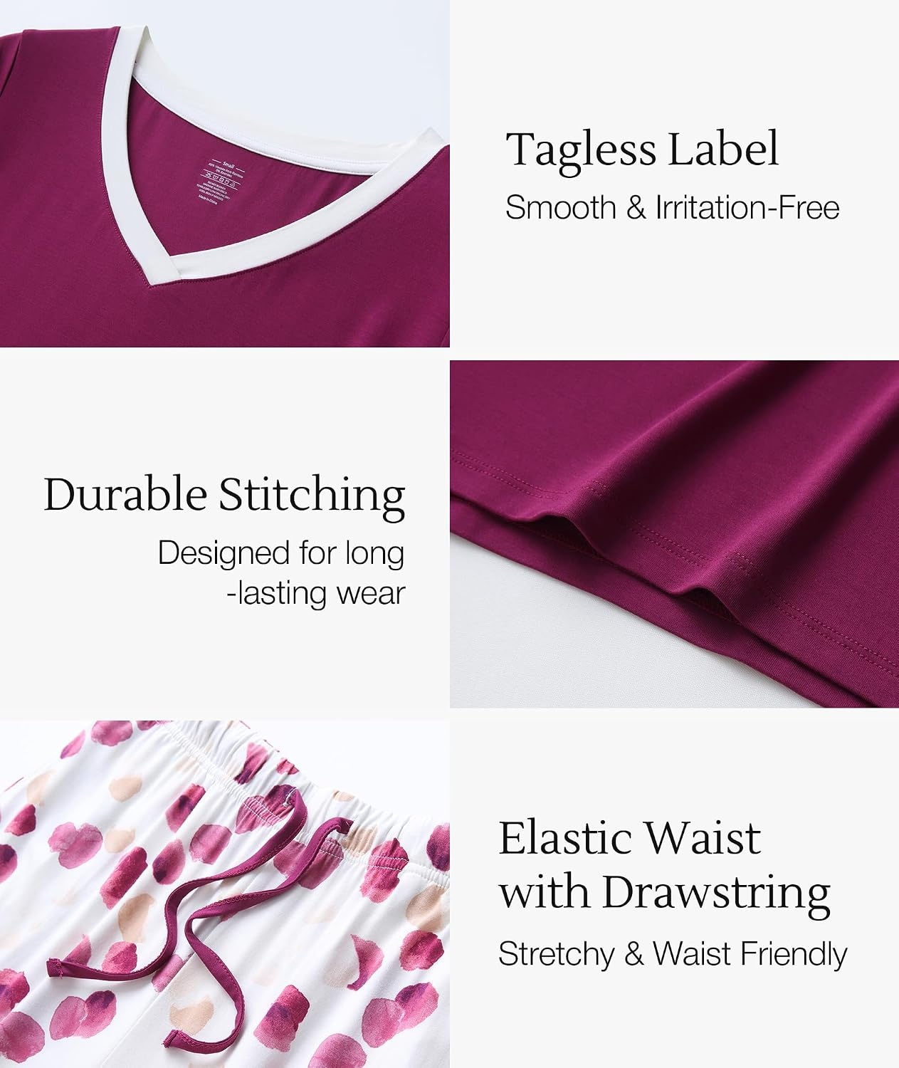 image:imageGYS Bamboo Viscose Pajamas for Women Cooling Sleepwear for Hot FlashesPurplish Red