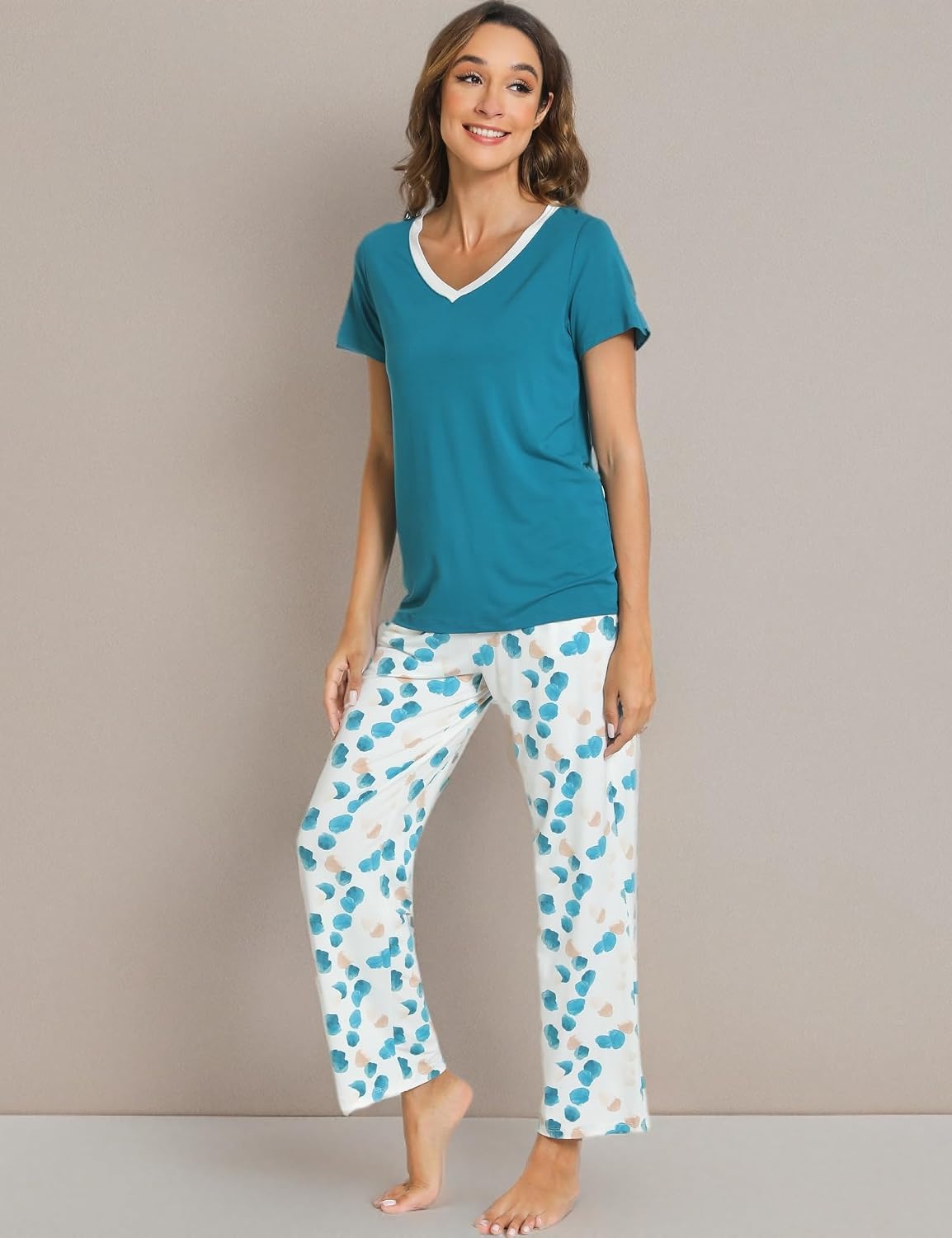 image:imageGYS Bamboo Viscose Pajamas for Women Cooling Sleepwear for Hot FlashesTeal Blue