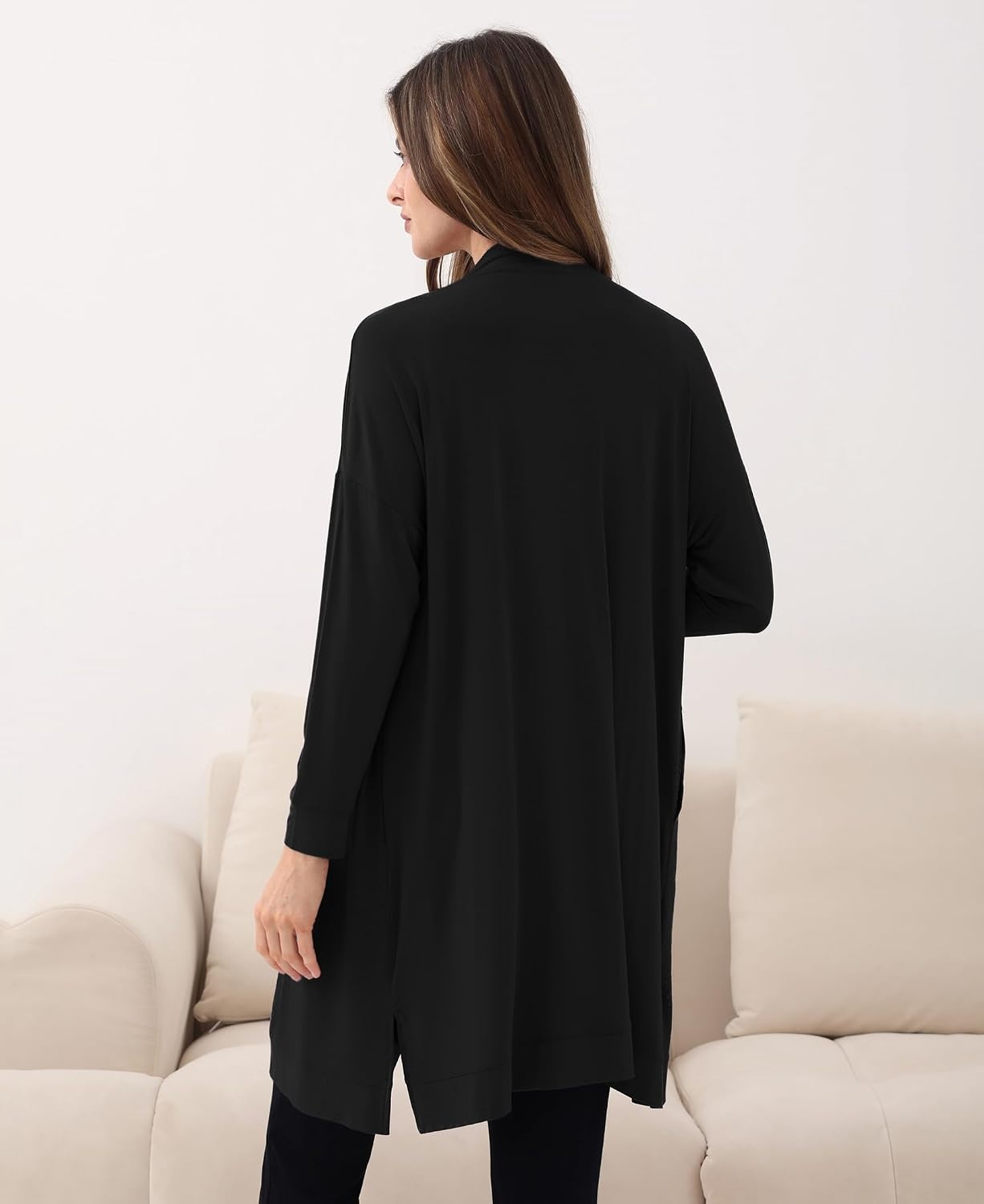 image:imageGYS Bamboo Viscose Women Open Front Cardigan Soft Long Sleeve Casual CoatBlack
