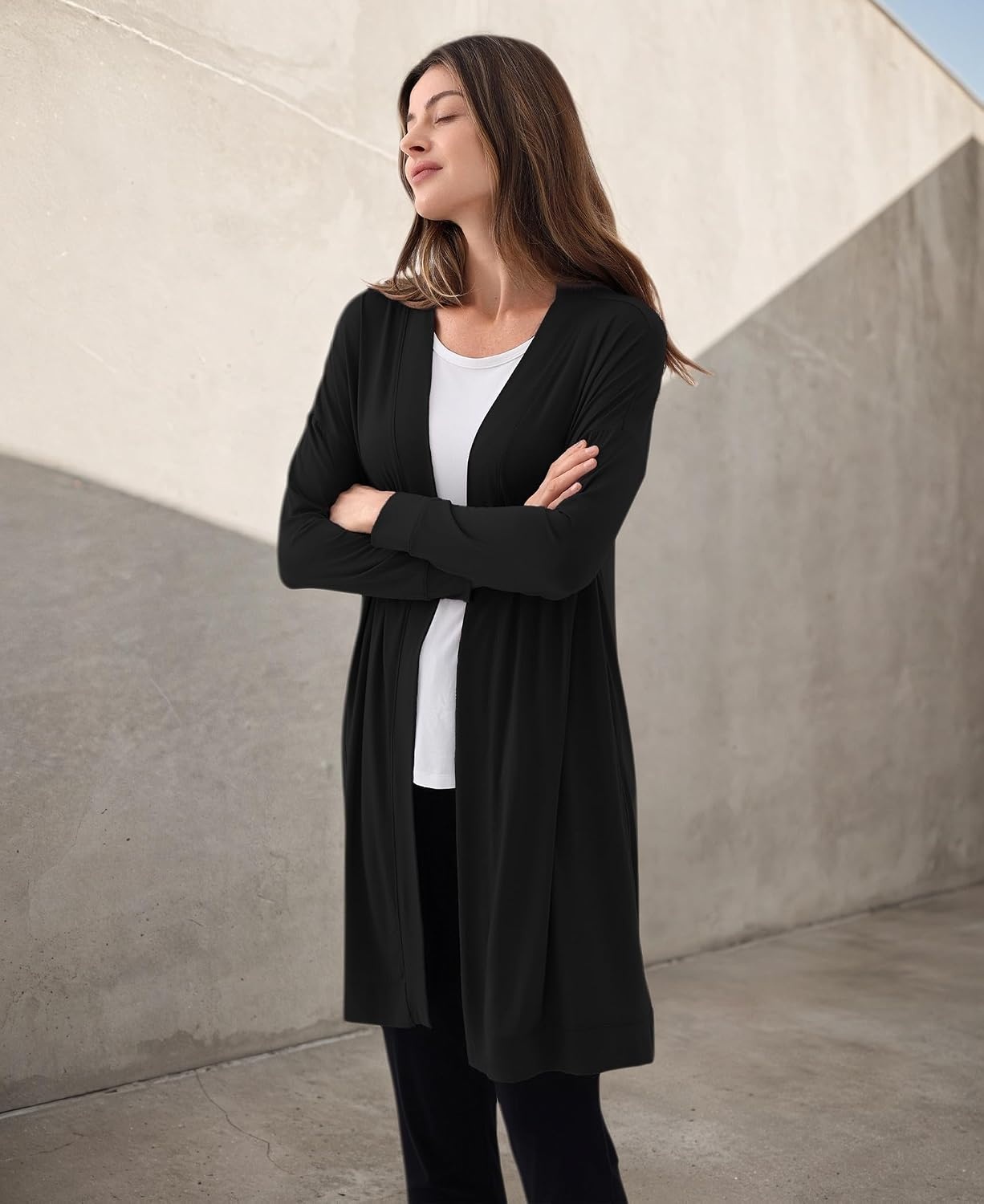 image:imageGYS Bamboo Viscose Women Open Front Cardigan Soft Long Sleeve Casual CoatBlack