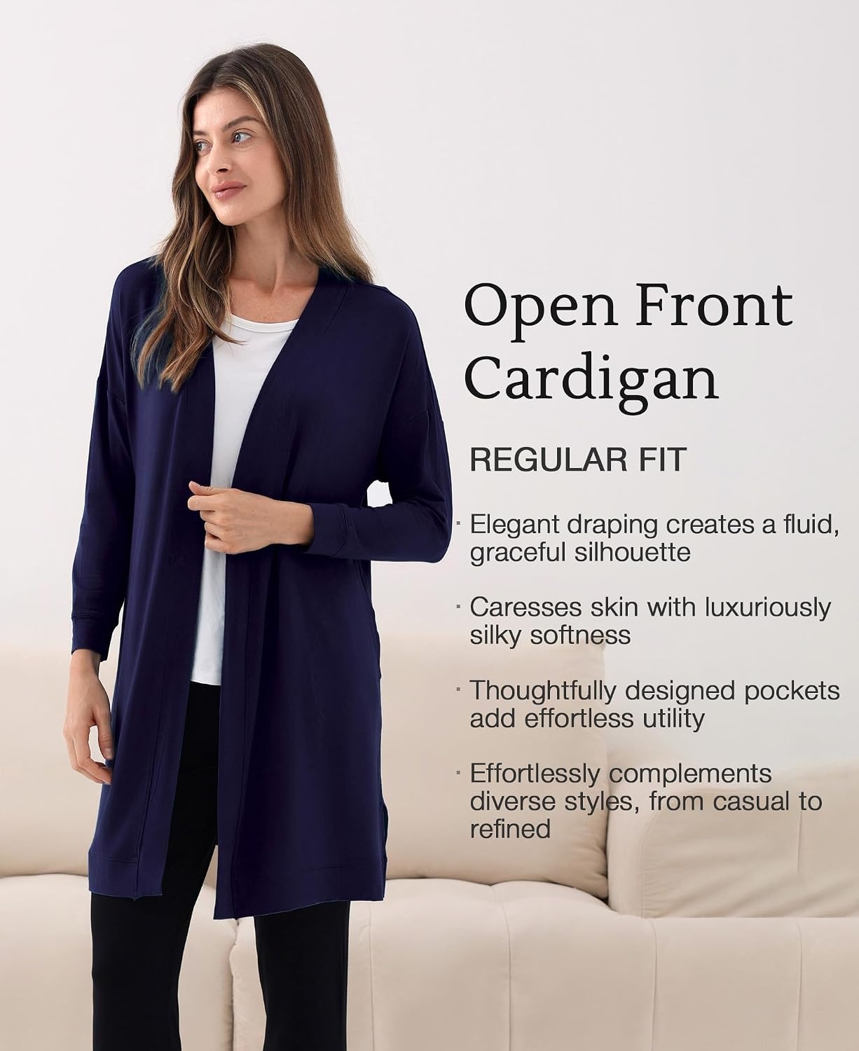 image:imageGYS Bamboo Viscose Women Open Front Cardigan Soft Long Sleeve Casual CoatNavy