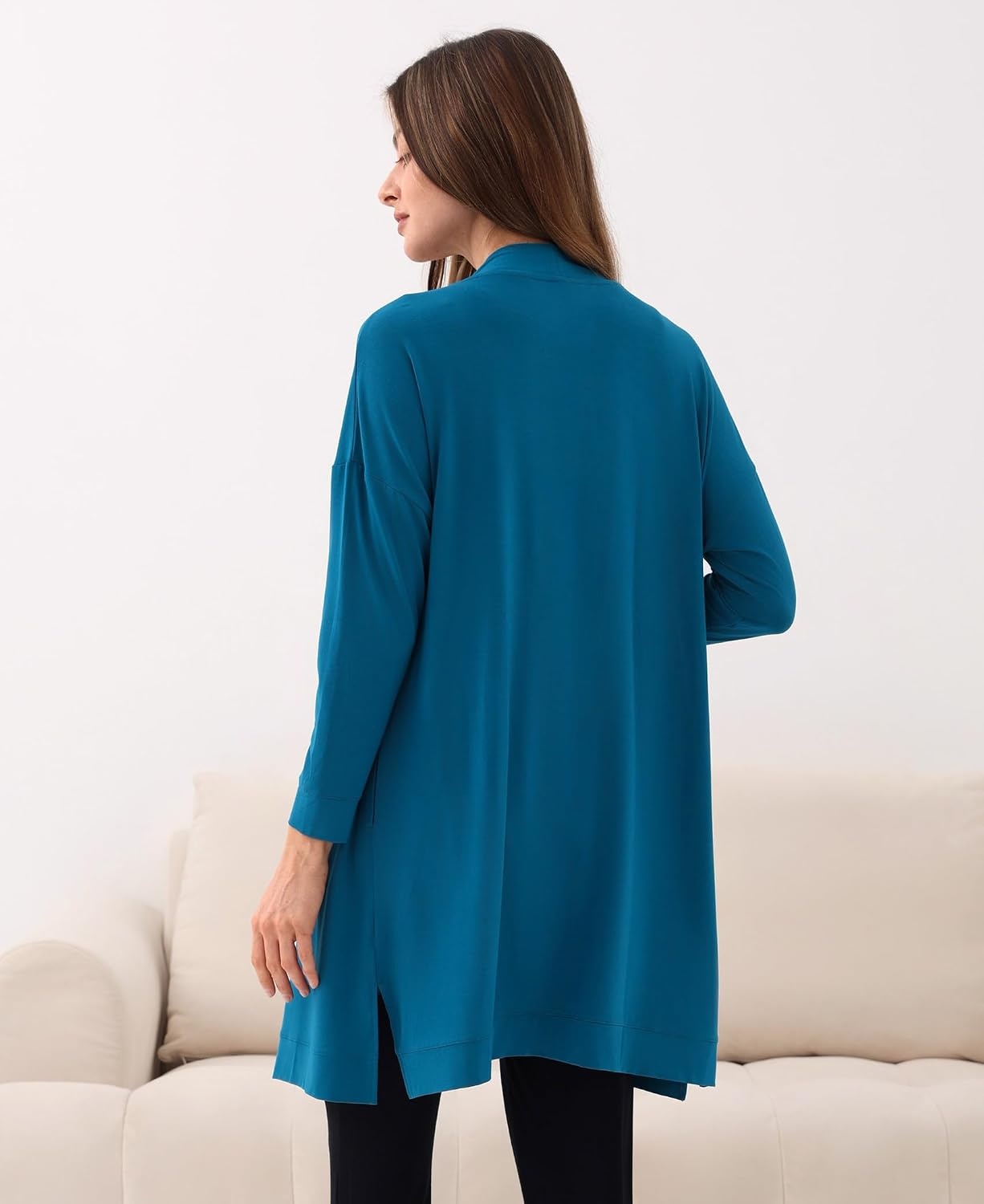 image:imageGYS Bamboo Viscose Women Open Front Cardigan Soft Long Sleeve Casual CoatTeal Blue