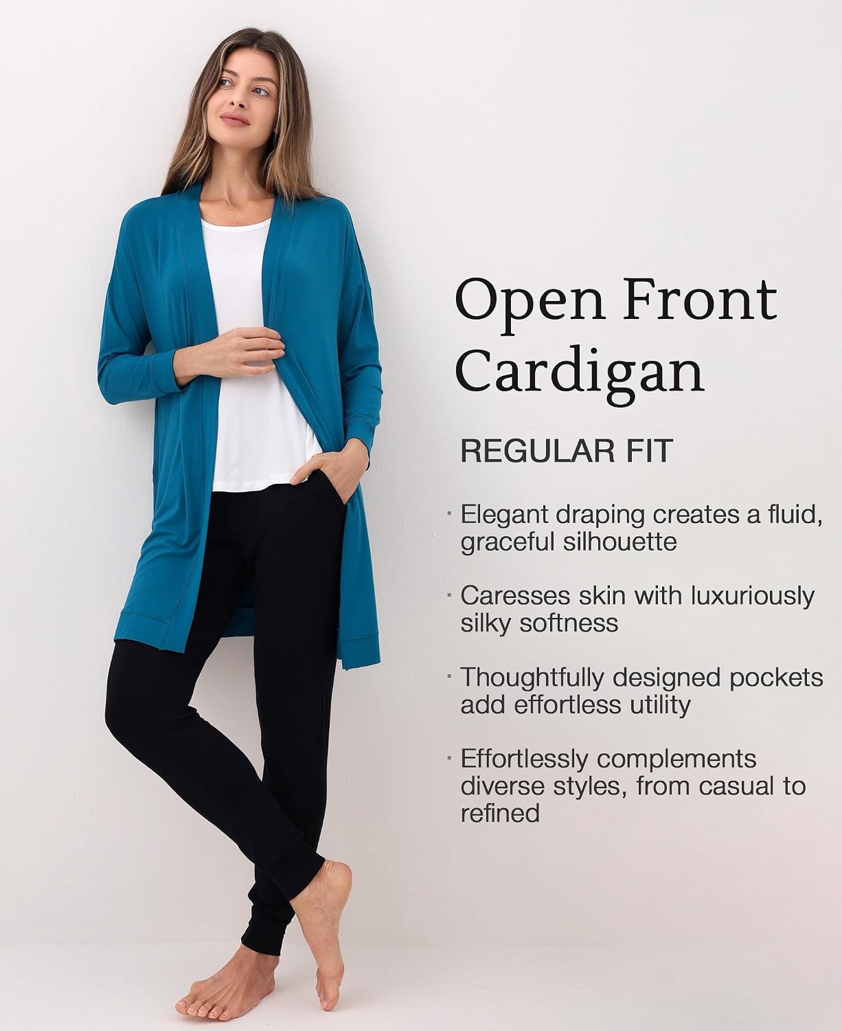 image:imageGYS Bamboo Viscose Women Open Front Cardigan Soft Long Sleeve Casual CoatTeal Blue