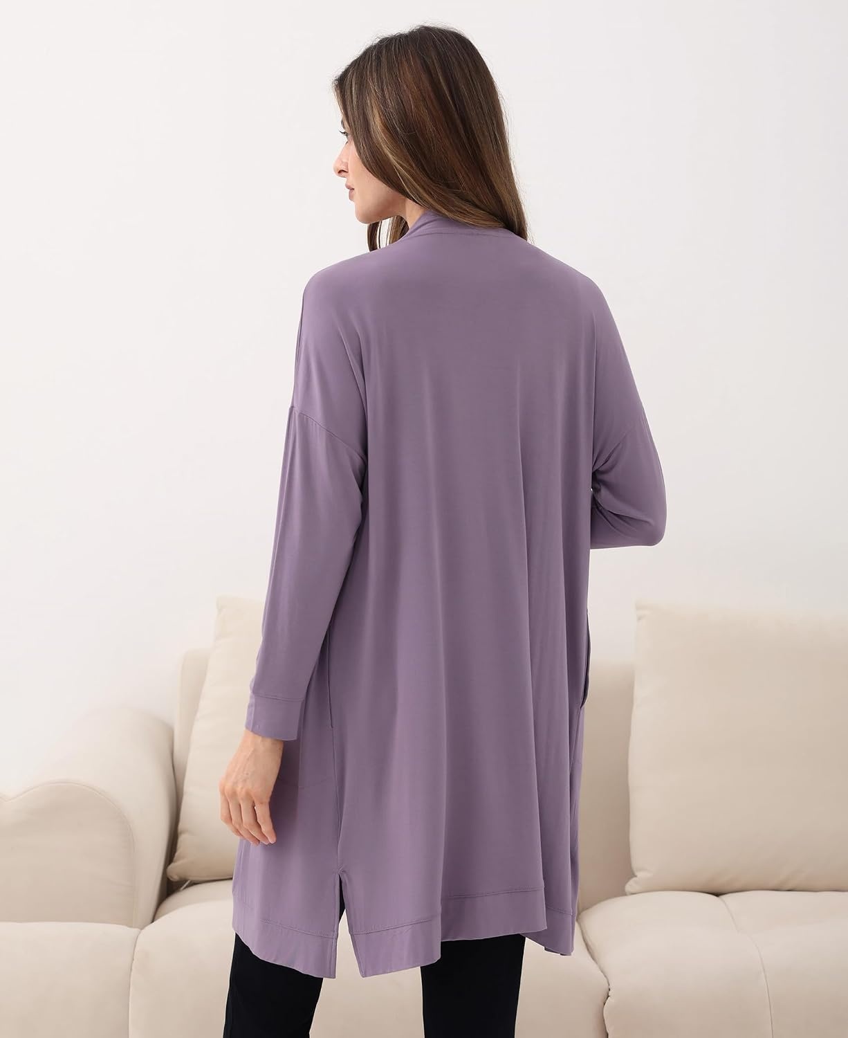 image:imageGYS Bamboo Viscose Women Open Front Cardigan Soft Long Sleeve Casual CoatViolet