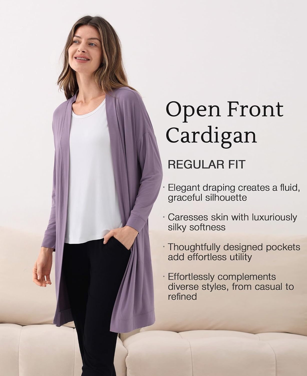 image:imageGYS Bamboo Viscose Women Open Front Cardigan Soft Long Sleeve Casual CoatViolet