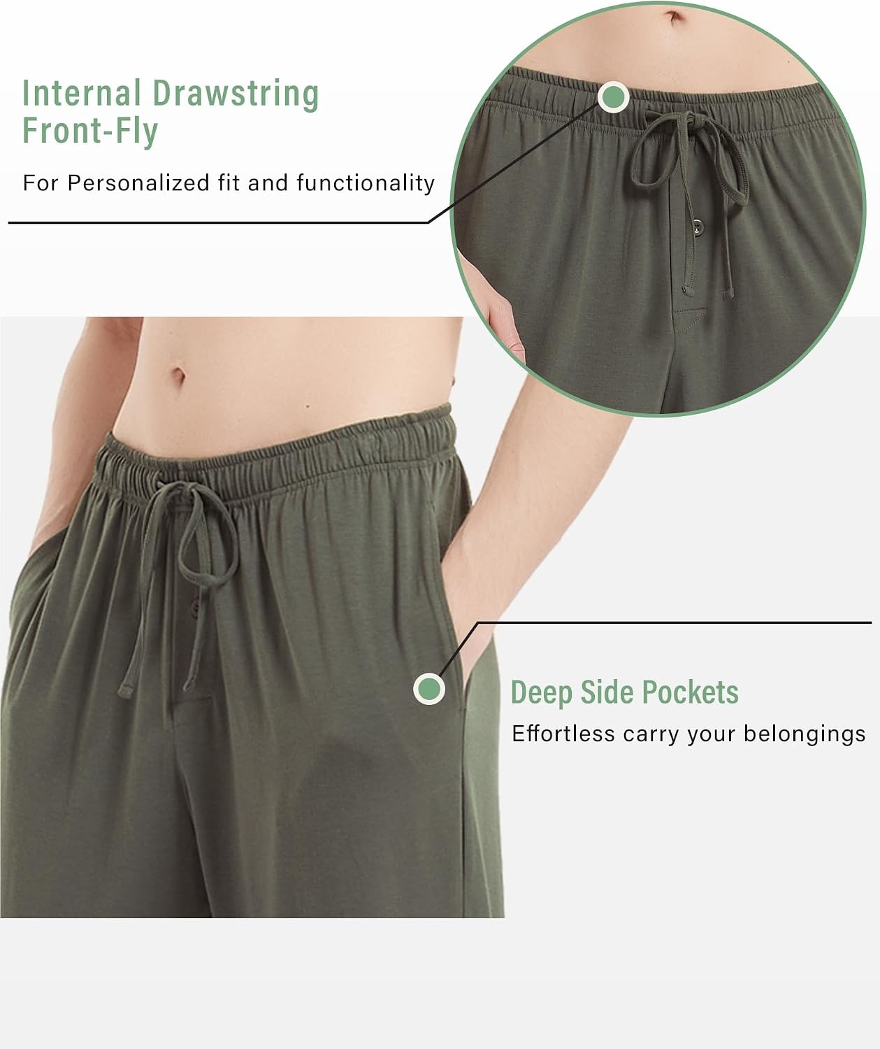 image:imageGYS Mens Bamboo Viscose Jogger Pajama Pants Cooling Lounge BottomsArmy Green