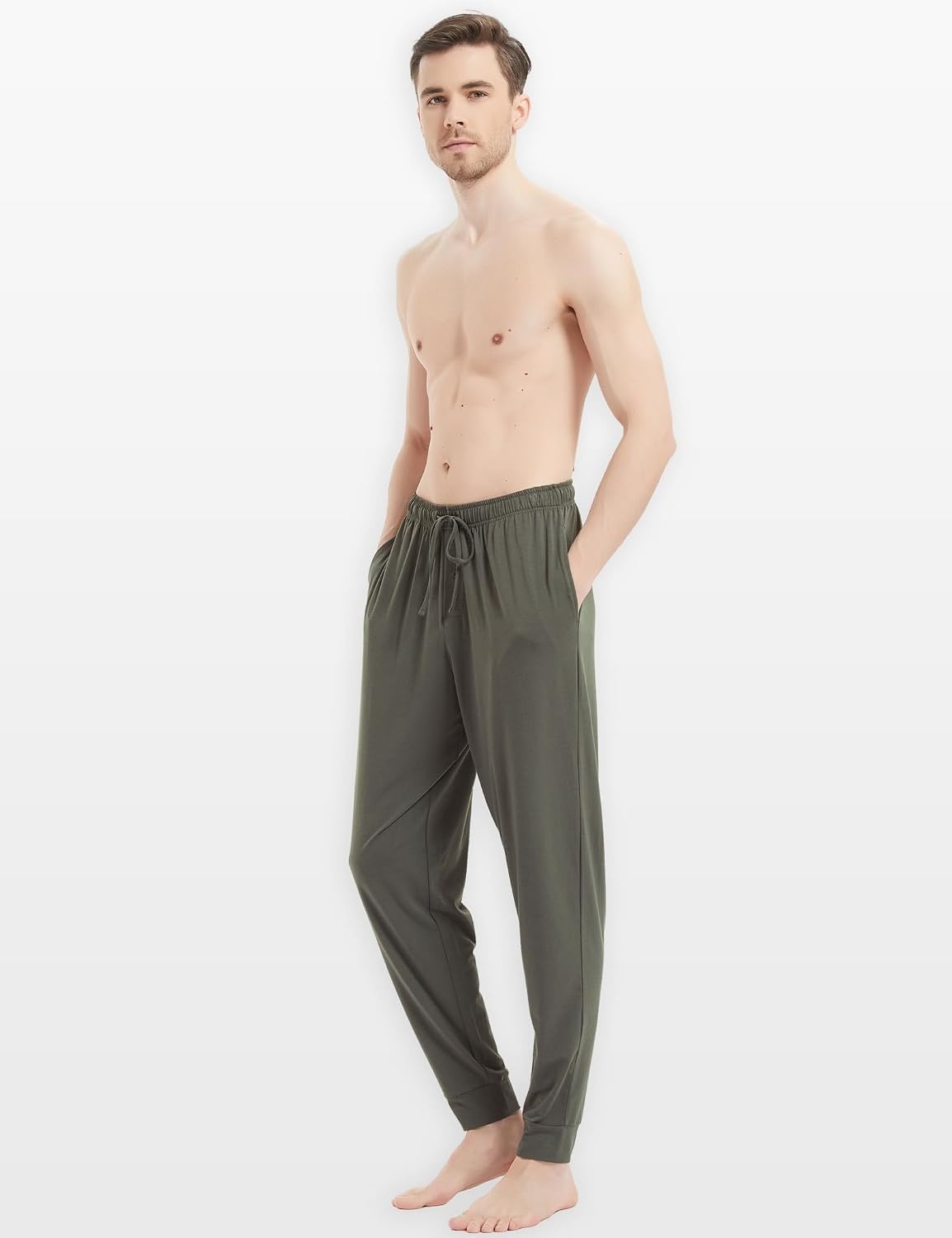 image:imageGYS Mens Bamboo Viscose Jogger Pajama Pants Cooling Lounge BottomsArmy Green