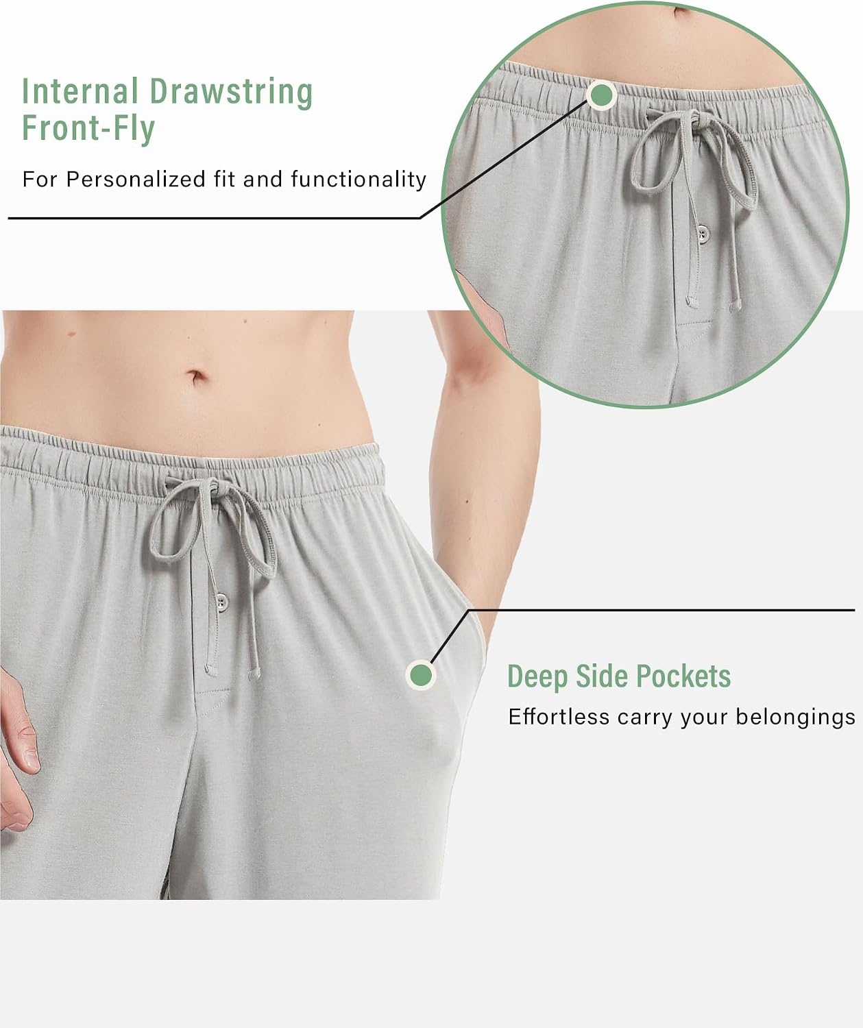 image:imageGYS Mens Bamboo Viscose Jogger Pajama Pants Cooling Lounge BottomsLight Grey