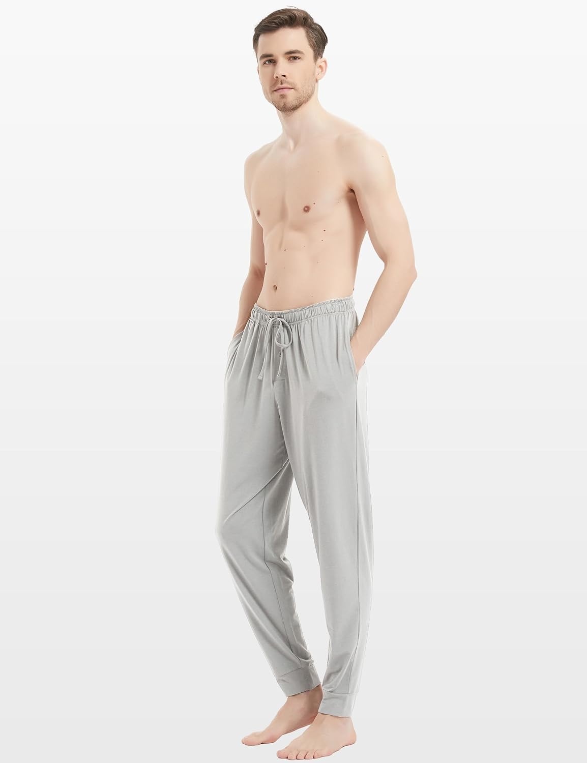 image:imageGYS Mens Bamboo Viscose Jogger Pajama Pants Cooling Lounge BottomsLight Grey