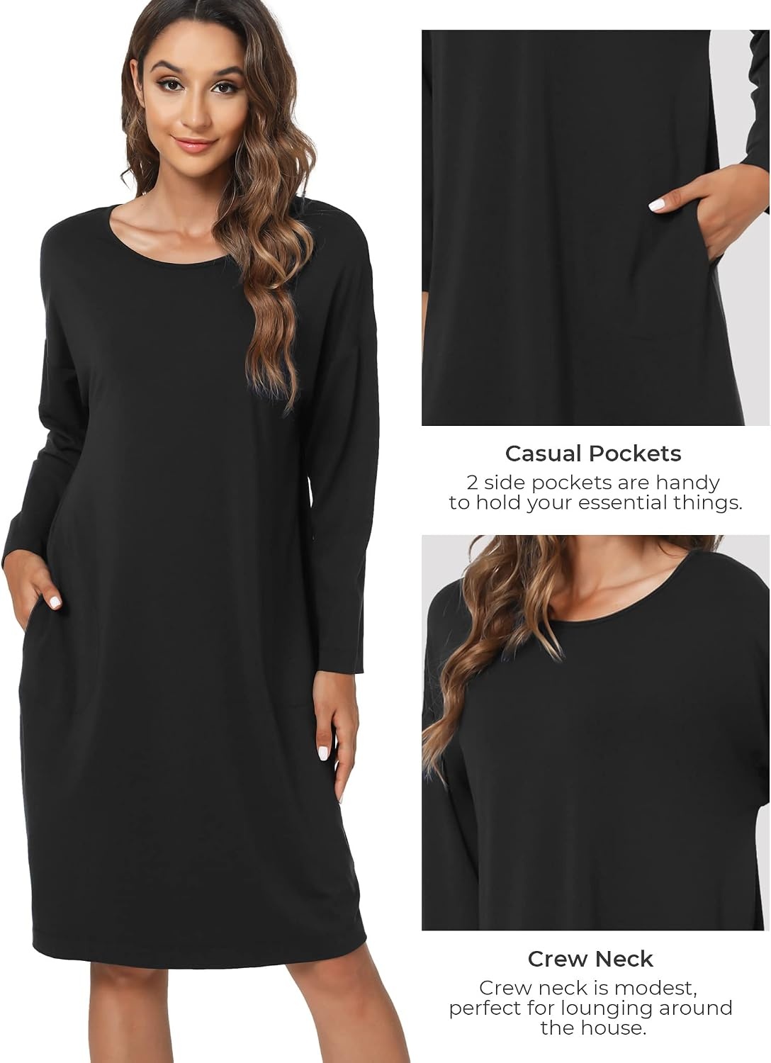 image:imageGYS Womens Bamboo Viscose Cooling Nightgown for Hot FlashesBlack