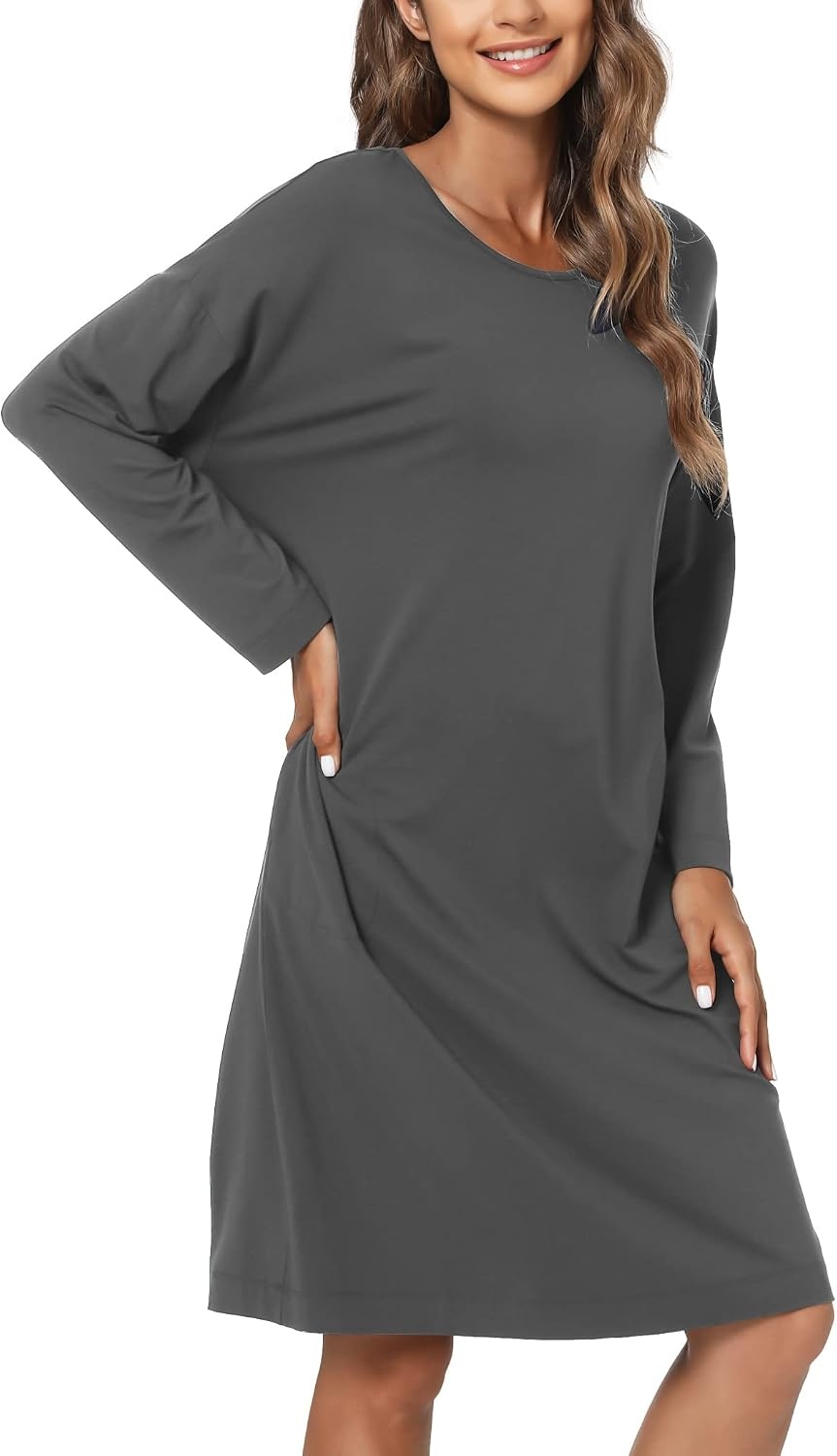 image:imageGYS Womens Bamboo Viscose Cooling Nightgown for Hot FlashesCharoal