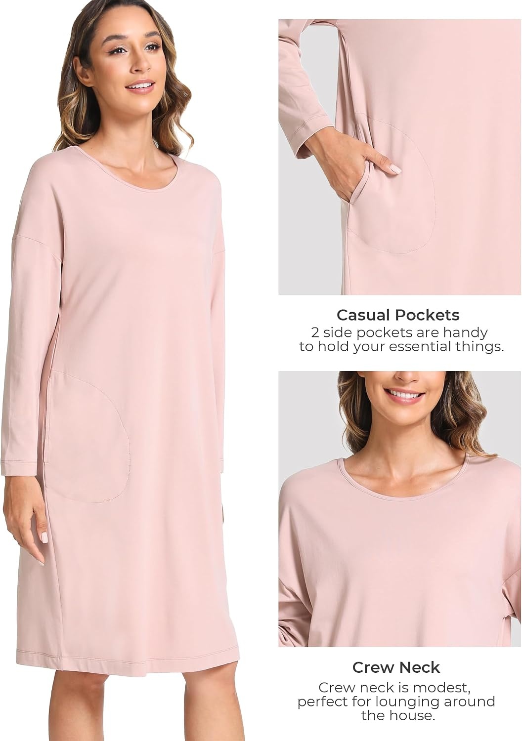 image:imageGYS Womens Bamboo Viscose Cooling Nightgown for Hot FlashesDusty Orchid
