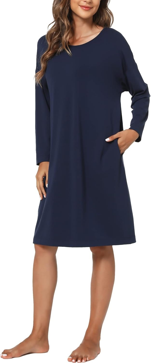 image:imageGYS Womens Bamboo Viscose Cooling Nightgown for Hot FlashesNavy