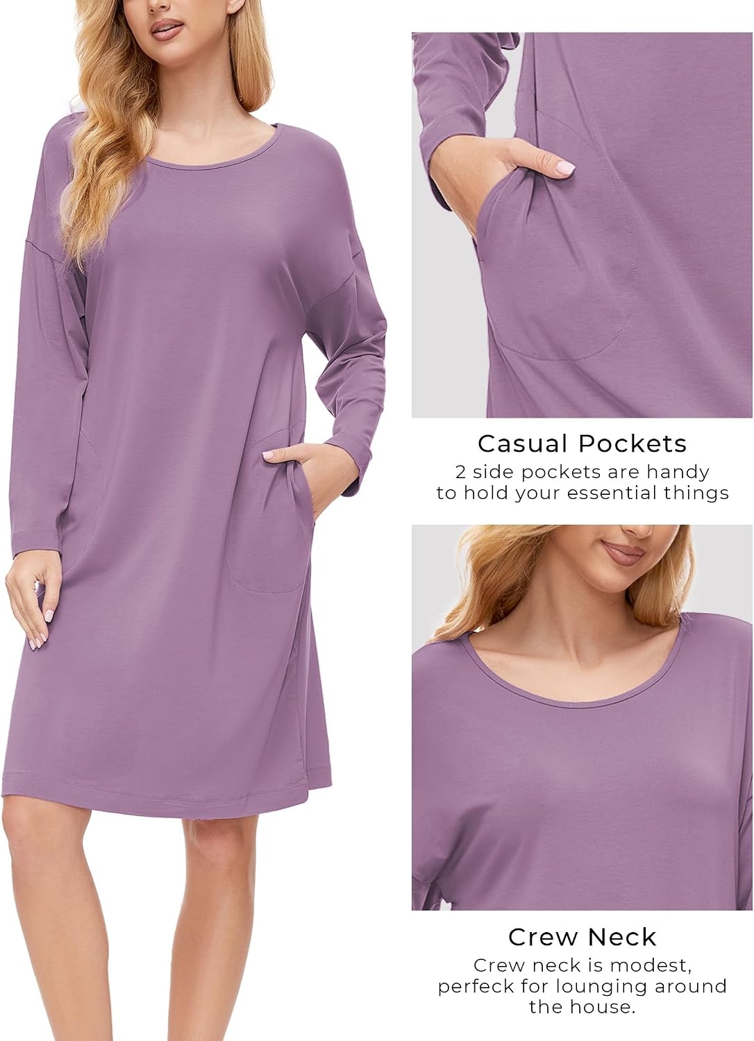 image:imageGYS Womens Bamboo Viscose Cooling Nightgown for Hot FlashesPurple