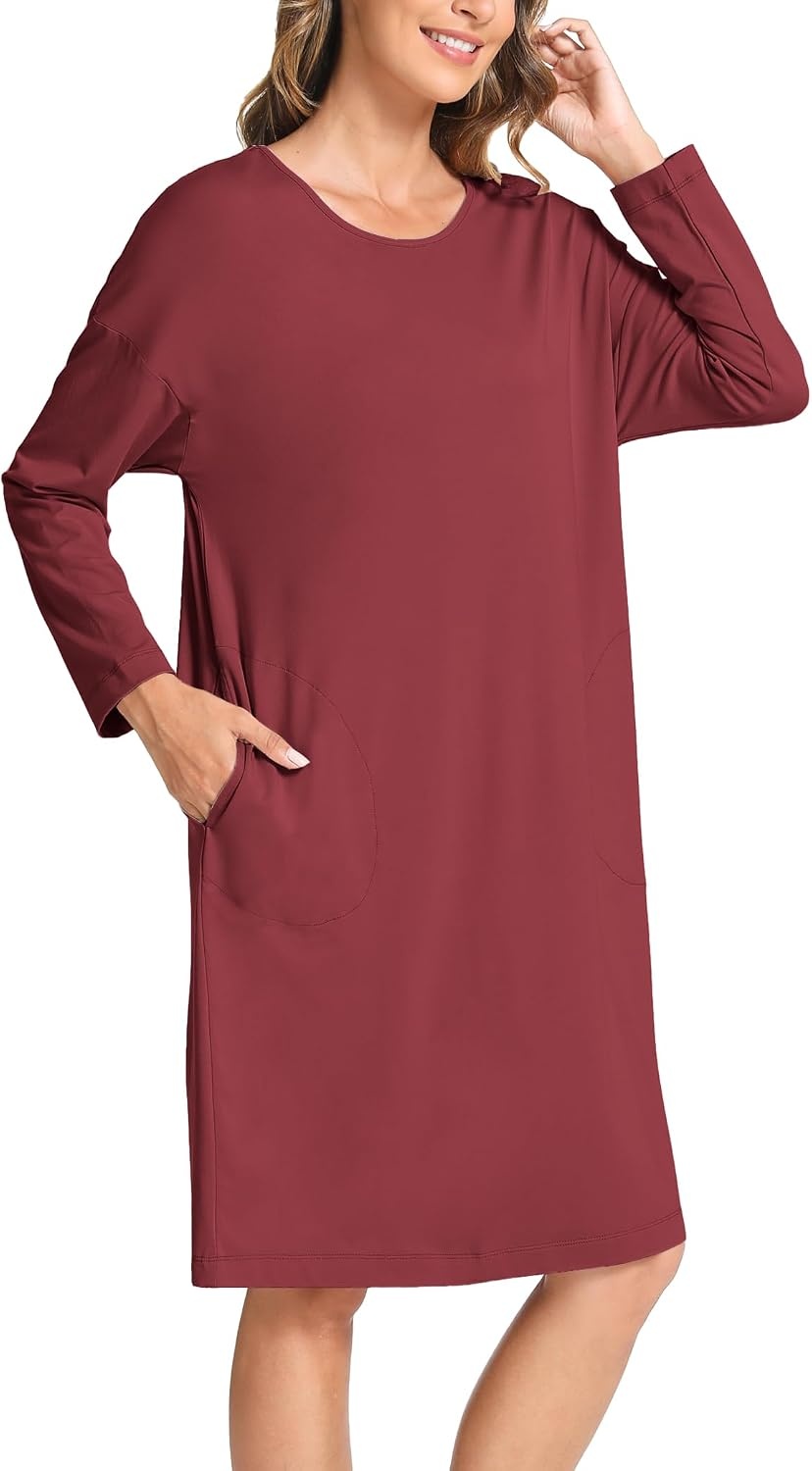 image:imageGYS Womens Bamboo Viscose Cooling Nightgown for Hot FlashesWine