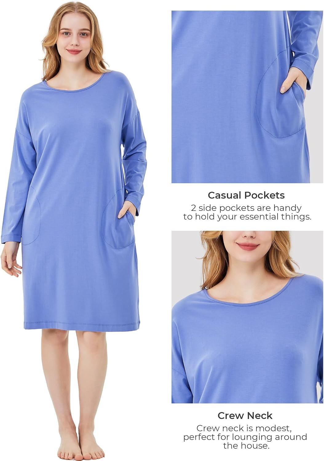 image:imageGYS Womens Bamboo Viscose Cooling Nightgown for Hot FlashesWitt Blue