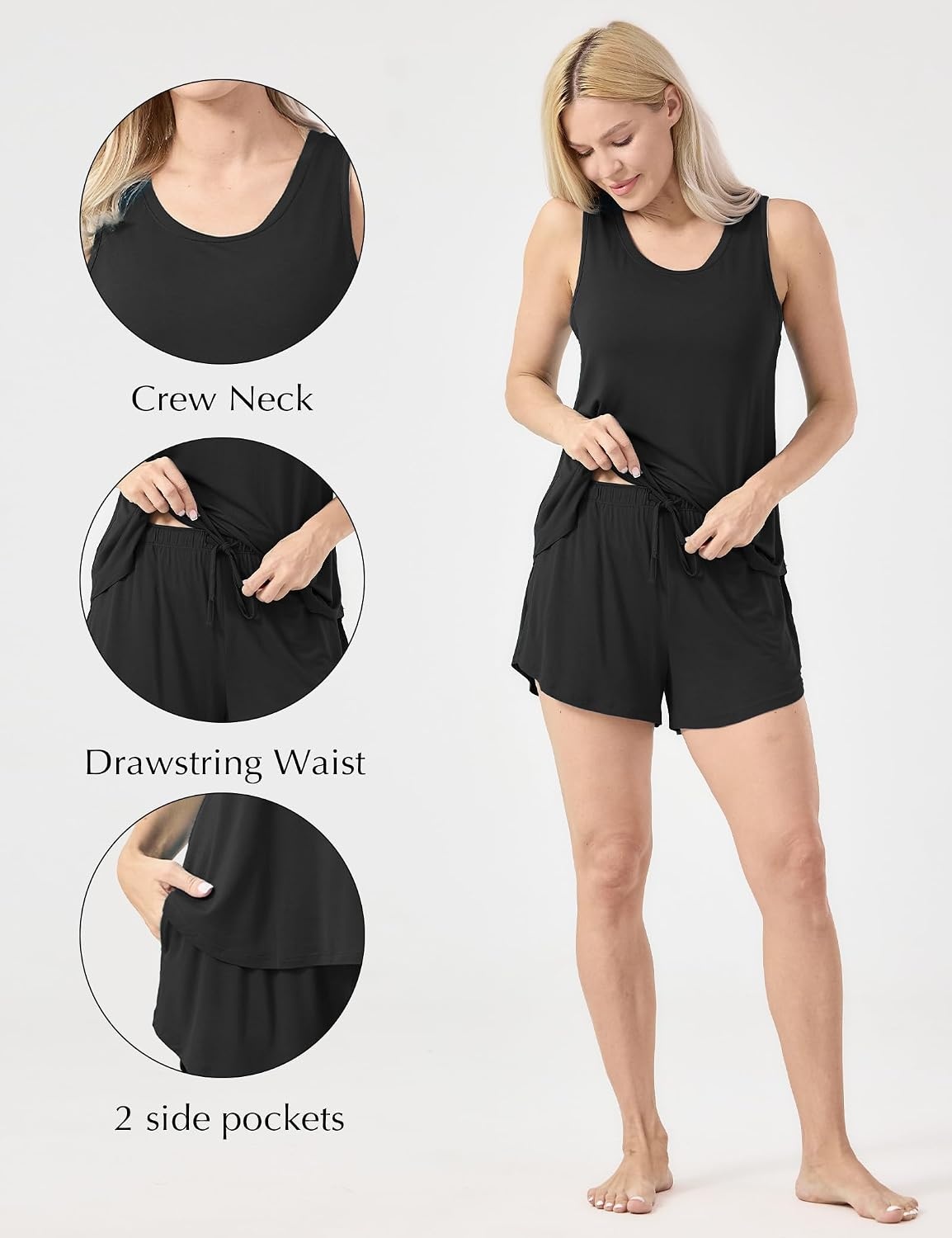 image:imageGYS Womens Bamboo Viscose Cooling Tank Pajama SetBlack