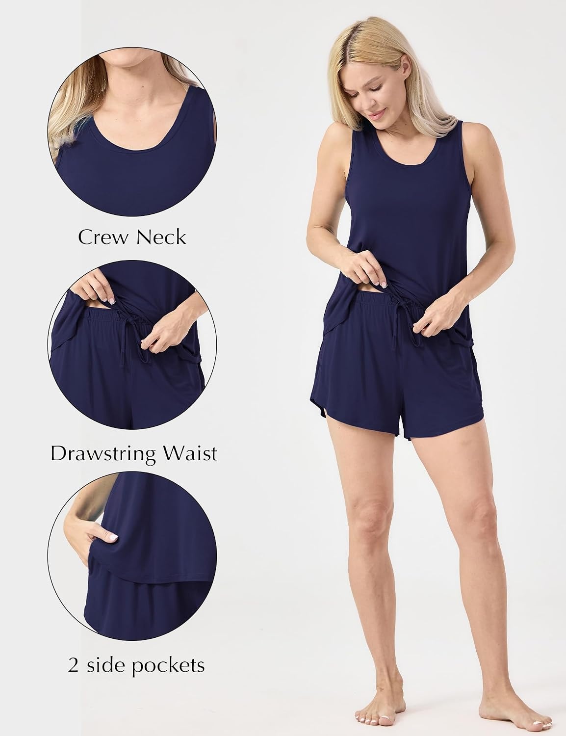 image:imageGYS Womens Bamboo Viscose Cooling Tank Pajama SetNavy