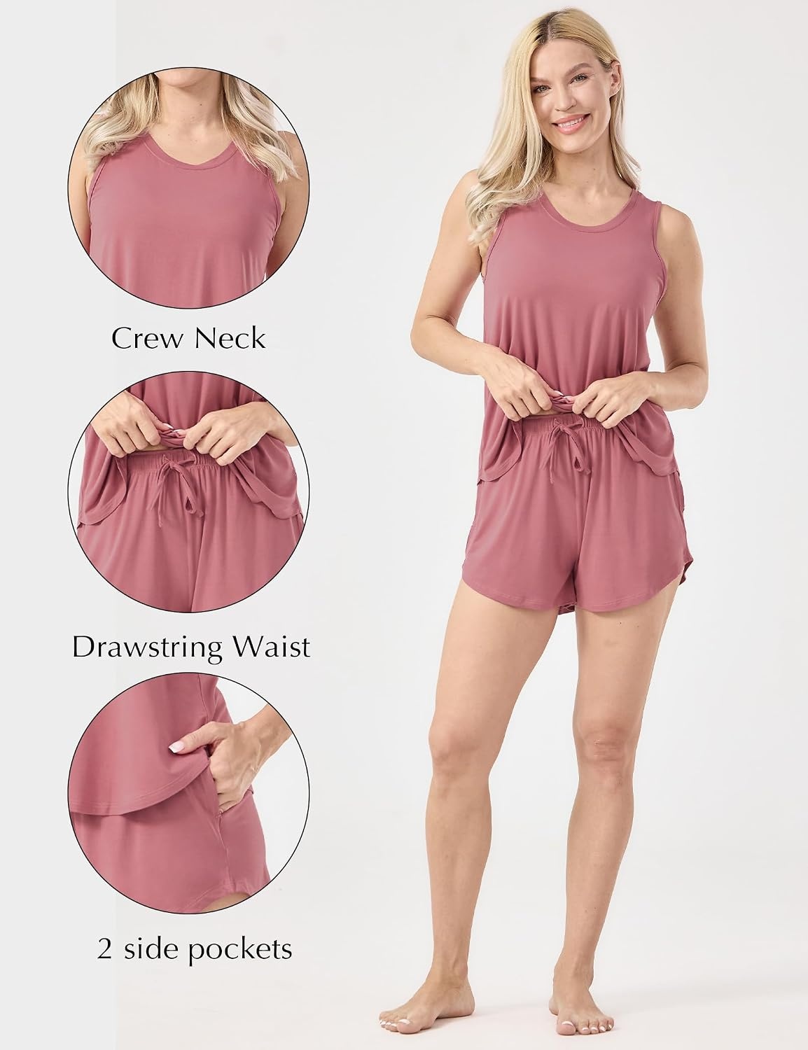 image:imageGYS Womens Bamboo Viscose Cooling Tank Pajama SetRose Pink