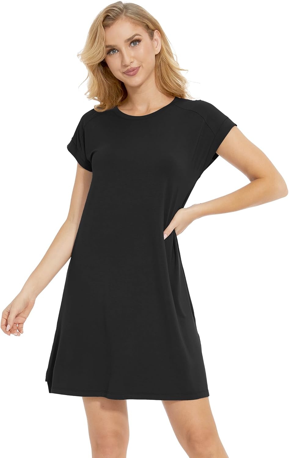 image:imageGYS Womens Bamboo Viscose Crew Neck Nightgown Cooling for Hot FlashesBlack