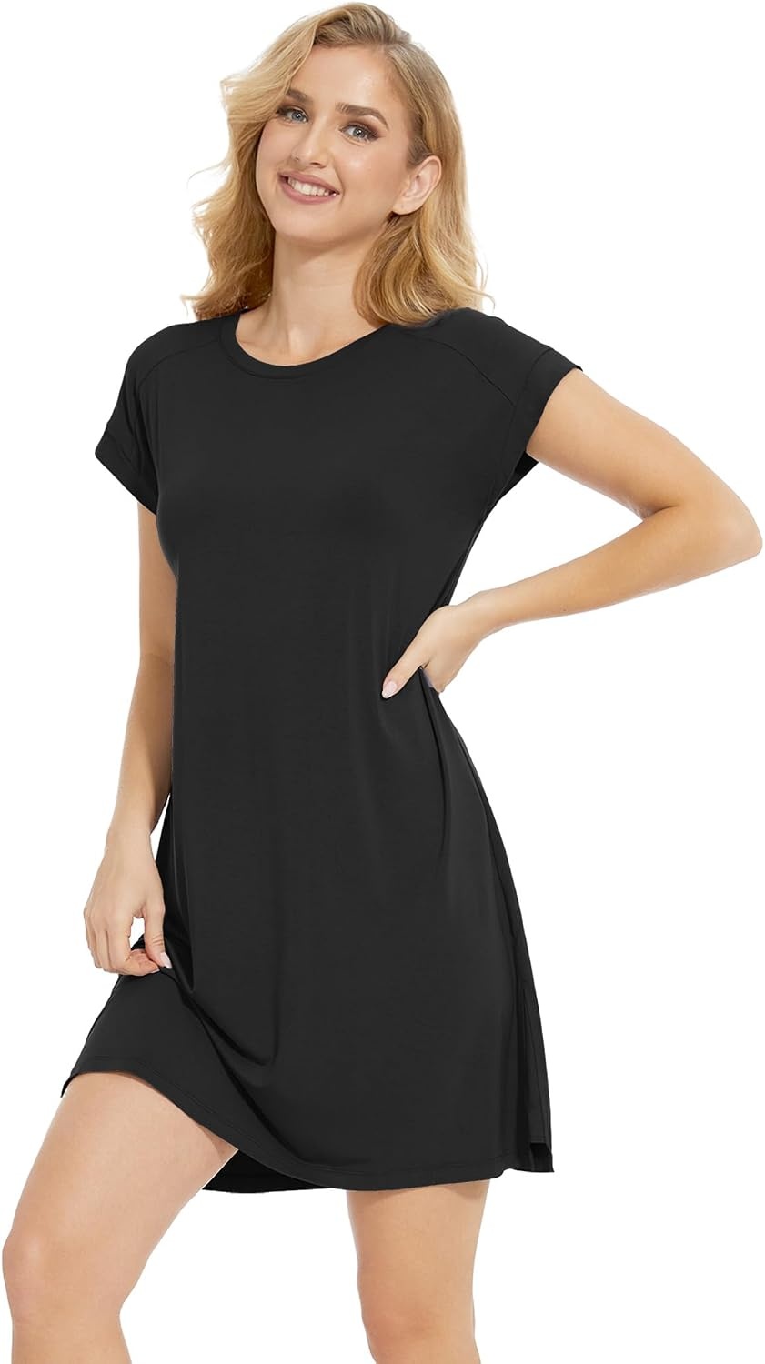 image:imageGYS Womens Bamboo Viscose Crew Neck Nightgown Cooling for Hot FlashesBlack
