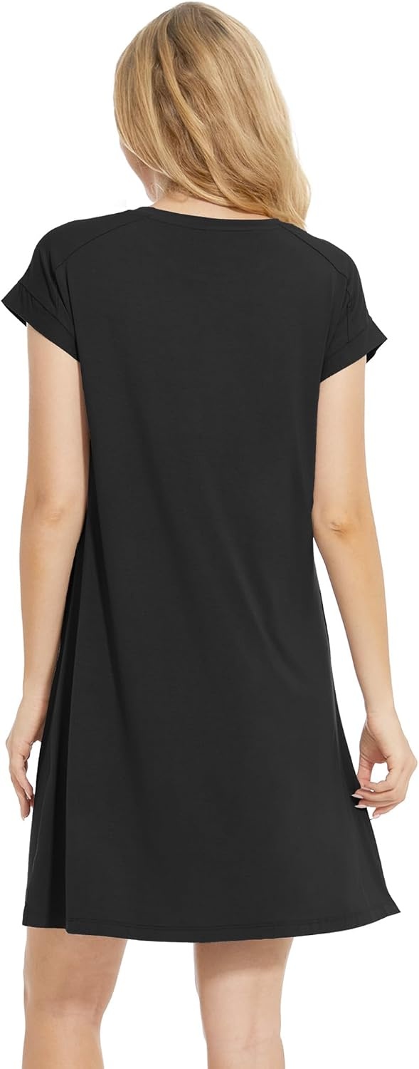 image:imageGYS Womens Bamboo Viscose Crew Neck Nightgown Cooling for Hot FlashesBlack