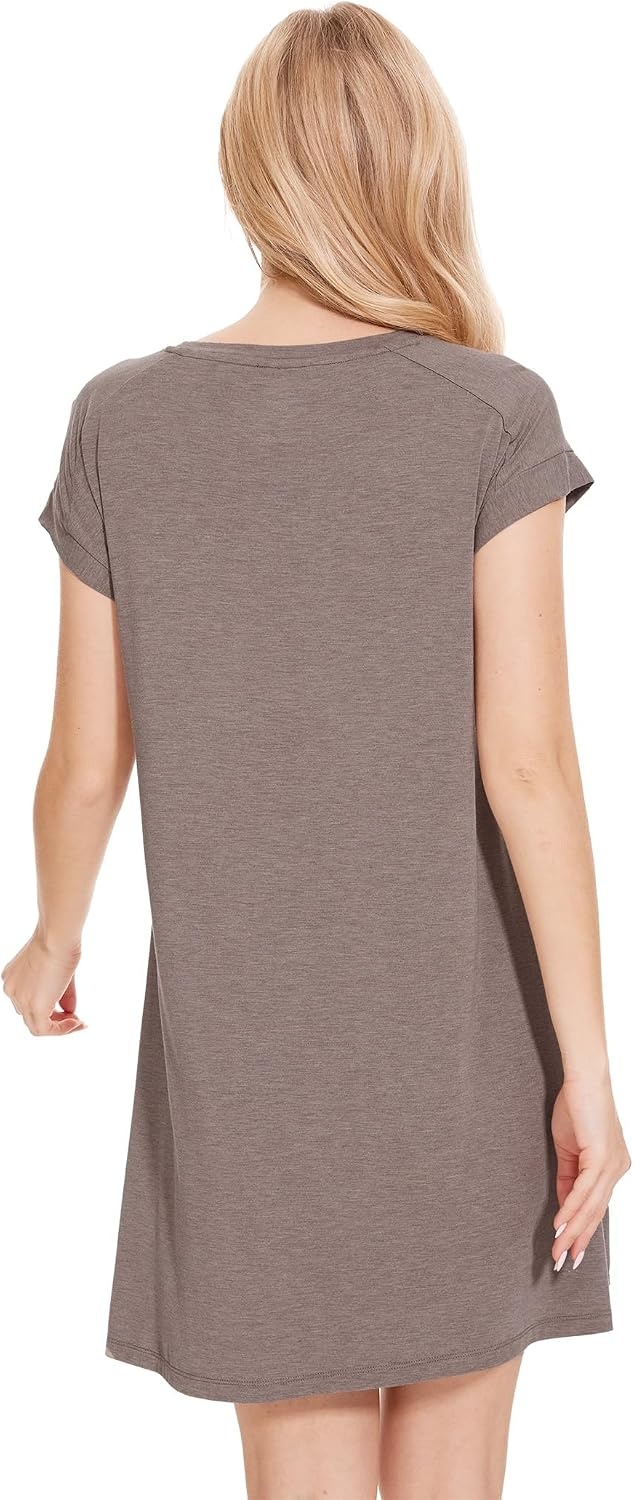 image:imageGYS Womens Bamboo Viscose Crew Neck Nightgown Cooling for Hot FlashesCamel