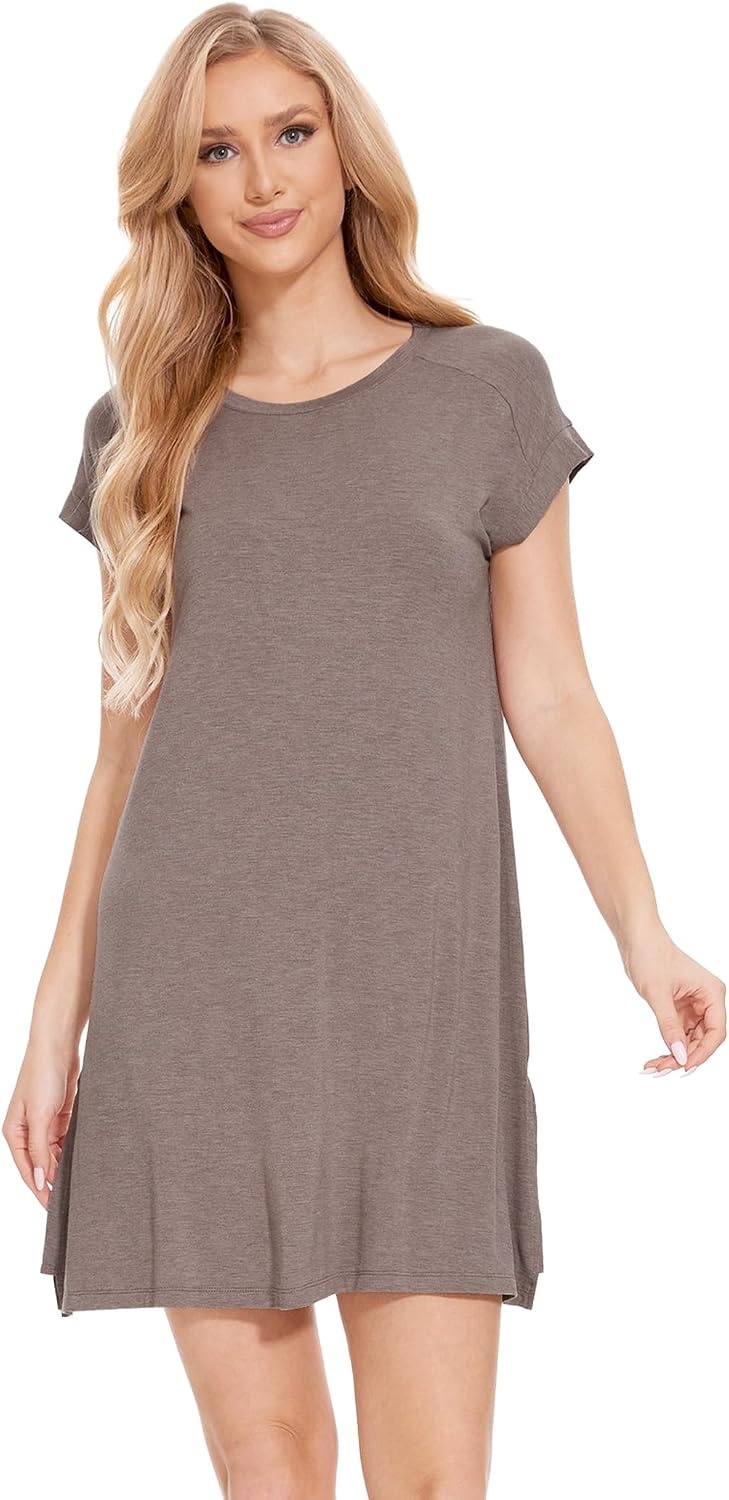 image:imageGYS Womens Bamboo Viscose Crew Neck Nightgown Cooling for Hot FlashesCamel