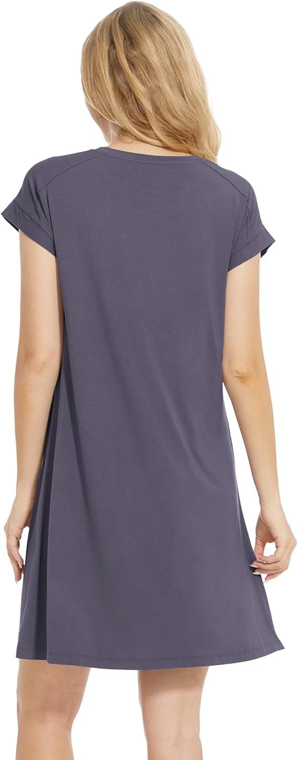 image:imageGYS Womens Bamboo Viscose Crew Neck Nightgown Cooling for Hot FlashesDark Grey